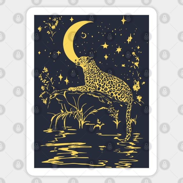 Celestial Leopard in the Night – Moonlit Jungle Majesty Sticker by TuncGK
